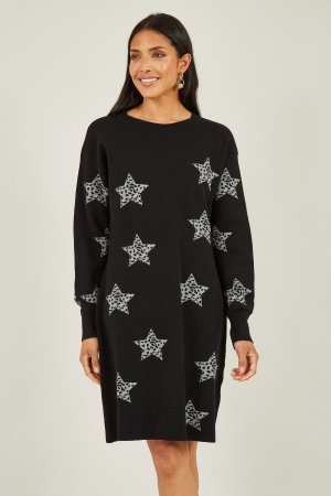 Платье-туника свободного кроя со звездным принтом , черный Yumi