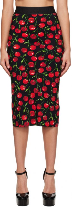 Черно-красная вишневая юбка-миди Dolce&Gabbana