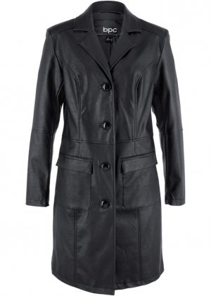 Легкое пальто из искусственной кожи с приталенными лацканами, черный Bpc Bonprix Collection