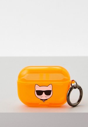 Чехол для наушников Karl Lagerfeld Airpods Pro, TPU FLUO with ring Choupette Transp Orange. Цвет: оранжевый