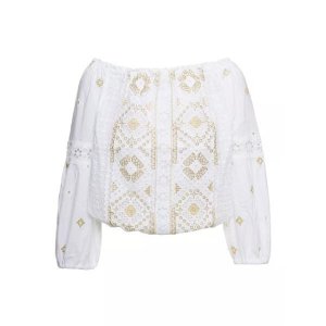 Футболка off-shoulder embroidered blouse in cotton , белый Temptation Positano