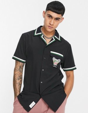 Черная рубашка с вышивкой эмблемы теннисного клуба (от комплекта) -Черный цвет Liquor N Poker