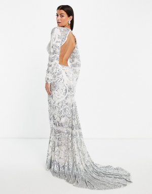 Серебристое свадебное платье с годе и цветочной отделкой Delilah-Серебристый ASOS EDITION