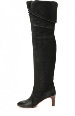 Замшевые ботфорты Kole с кожаным мысом и шнуровкой Chloé. Цвет: серый