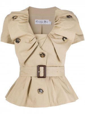 Блузка 2000-х годов с оборками и поясом Christian Dior. Цвет: нейтральные цвета