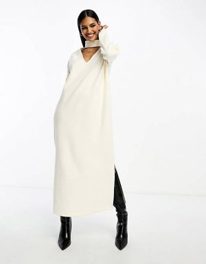 Супермягкое белое зимнее платье миди с длинными рукавами и колье DESIGN Asos