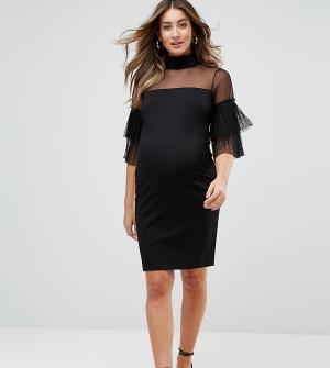 Платье миди с отделкой на рукавах GeBe Maternity. Цвет: черный