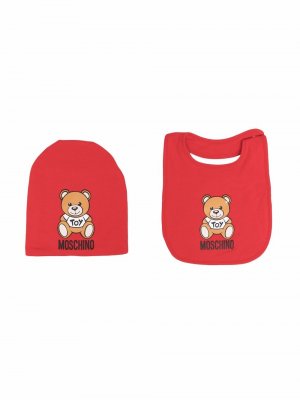 Комплект Toy Bear из шапки бини и нагрудника Moschino Kids. Цвет: красный