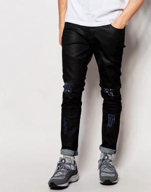 Байкерские джинсы с рваной отделкой Systvm. Цвет: черный