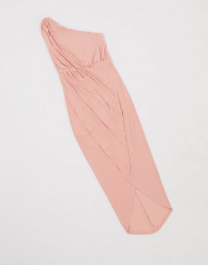 Розовое платье миди на одно плечо со складками Club L-Розовый цвет L London
