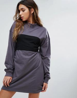 Трикотажное платье со вставкой-корсетом Missguided. Цвет: серый