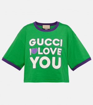 Футболка из хлопкового джерси с принтом GUCCI, зеленый Gucci