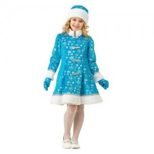 Карнавальный костюм Снегурочка, плюш, пальто, шапка, рукавицы, р. 32, рост 128 см Батик. Цвет: мультиколор