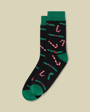 Длинные женские носки с рождественским мотивом , черный/зеленый Nymos