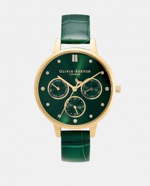 Многофункциональные 24000010 зеленые кожаные женские часы , зеленый Olivia Burton