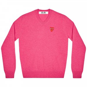 Свитер с v-образным вырезом и логотипом PLAY, цвет Розовый Comme des Garçons