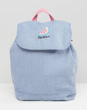 Рюкзак в полоску с вышивкой Lazy Oaf. Цвет: синий