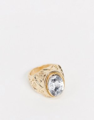 Золотистое кольцо с прозрачным камнем -Золотой Chained & Able