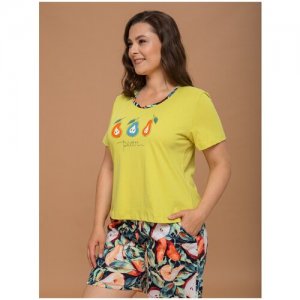 Пижама , шорты, футболка, короткий рукав, размер 48, желтый, зеленый Алтекс. Цвет: желтый/зеленый