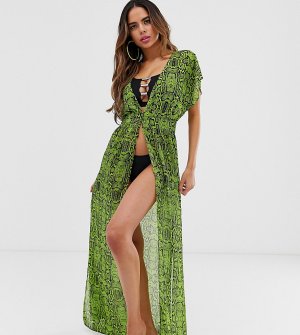 Шифоновое пляжное платье со змеиным принтом Fuller Bust-Зеленый Wolf & Whistle