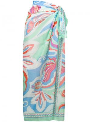 Пляжная накидка-саронг с принтом Emilio Pucci. Цвет: синий