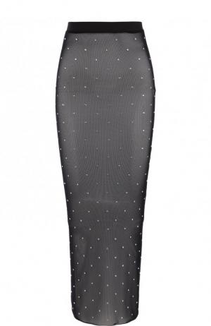 Полупрозрачная юбка-миди с декоративной отделкой Alessandra Rich. Цвет: черный
