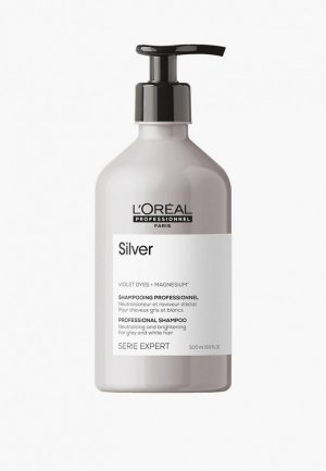 Шампунь LOreal Professionnel L'Oreal для нейтрализации Желтизны осветленных и седых волос, Serie Expert Silver, 500 мл. Цвет: прозрачный
