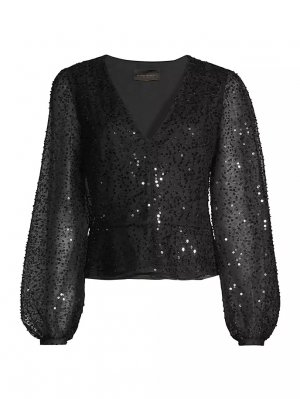 Блузка с объемными рукавами и в стиле хэви-метал, расшитая пайетками , черный Donna Karan New York