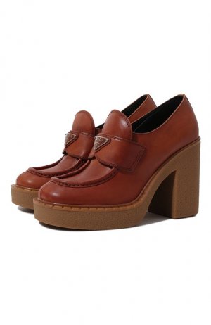 Кожаные туфли Prada. Цвет: коричневый