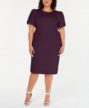 Платье-футляр больших размеров с пышными рукавами , фиолетовый Calvin Klein