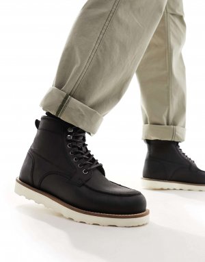Черные кожаные ботинки на шнуровке ASOS с контрастной подошвой