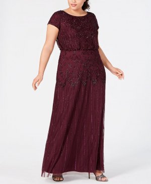 Блузонное платье больших размеров с бисером и иллюзией , красный Adrianna Papell