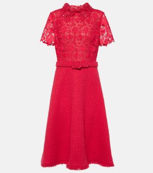 Платье миди из гипюра и твида gardenia Oscar De La Renta, розовый Renta