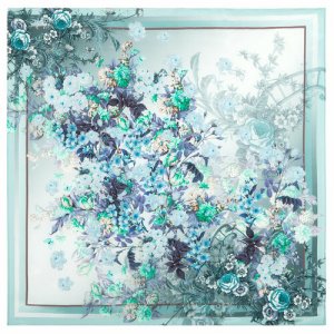 Платок ,89х89 см, голубой, зеленый Павловопосадская платочная мануфактура. Цвет: бирюзовый