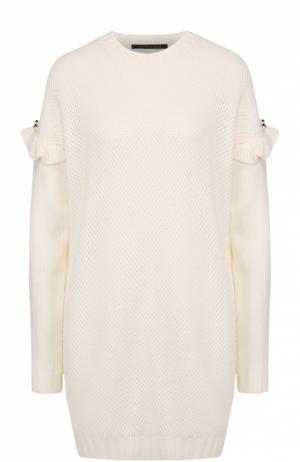 Удлиненный пуловер фактурной вязки с оборками Mother Of Pearl. Цвет: белый
