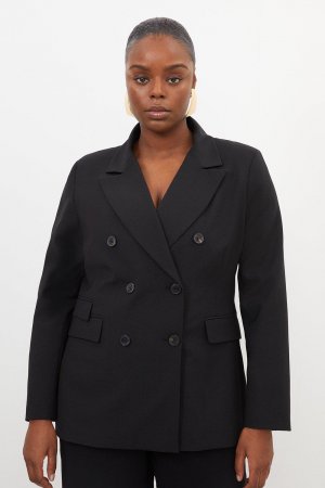 Приталенный двубортный пиджак больших размеров из шерстяной смеси , черный Karen Millen