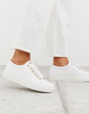 Белые кожаные кроссовки с серебристыми крючками -Белый Swear