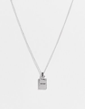 Серебристое ожерелье с подвеской черным искусственным камнем -Серебряный Icon Brand