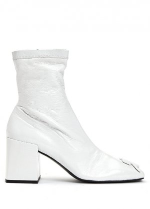 Женские кожаные ботинки с белой пряжкой логотипом Courreges