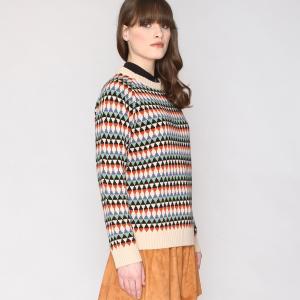 Пуловер с геометрическим жаккардовым узором PEPALOVES. Цвет: бежевый/разноцветный