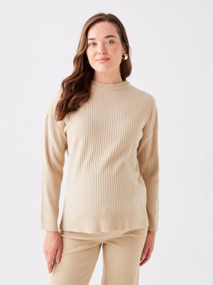 Трикотажный свитер для беременных с круглым вырезом и длинным рукавом узором , норка LCWAIKIKI Maternity
