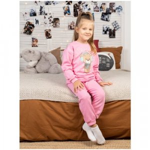 Пижама для девочек, брюки, брюки с манжетами, рукава размер 86, розовый Утенок. Цвет: розовый