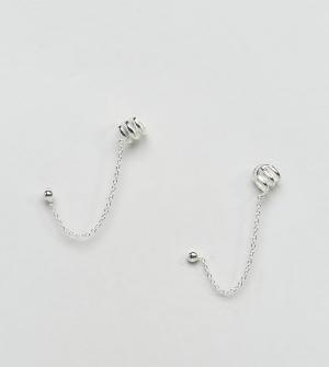 Серебряные серьги-гвоздики с цепочками и каффами ASOS. Цвет: серебряный
