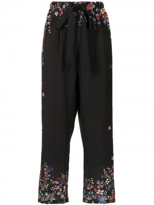 Шелковые брюки с завышенной талией и цветочным принтом Erdem. Цвет: черный