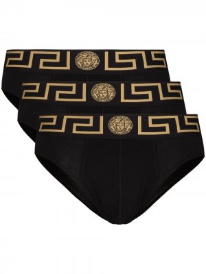 Комплект из трех трусов-брифов с логотипом Medusa Versace. Цвет: черный