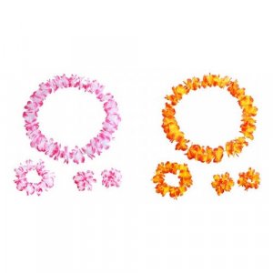 Гавайский набор, 4 предмета: ожерелье лея, венок, 2 браслета (цвет розовый, оранжевый) (2 набора в комплекте) Happy Pirate. Цвет: розовый