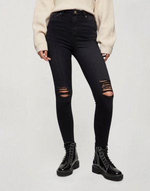 Черные облегающие джинсы с высокой талией и рваной отделкой Lizzie-Черный цвет Miss Selfridge