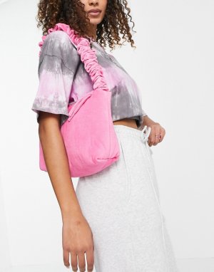 Розовая махровая сумка с ручкой в стиле резинки для волос -Розовый цвет Bershka