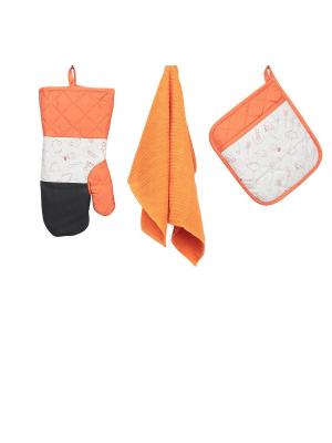 Набор кухонных принадлежностей с неопреном : рукавица, прихватка, полотенце ТекСтиль для дома. Цвет: оранжевый