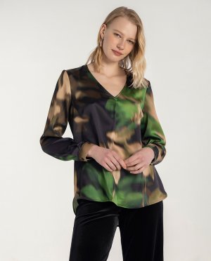 Женская блузка с абстрактным принтом и длинным рукавом , зеленый Naulover